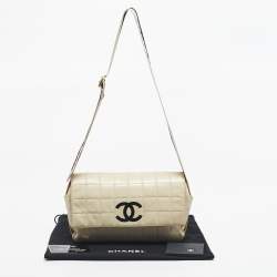 Pre Owned Chanel Cream Choco Bar Leather Sport Ligne Flap Shoulder Bag