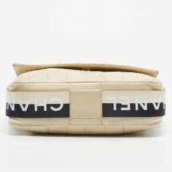 Pre Owned Chanel Cream Choco Bar Leather Sport Ligne Flap Shoulder Bag