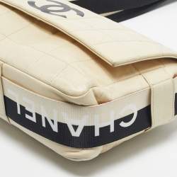 Pre Owned Chanel Cream Choco Bar Leather Sport Ligne Flap Shoulder Bag