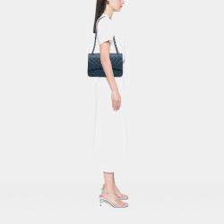 Pre Owned Chanel Blue Jumbo Classic Iridescent Caviar Double Flap