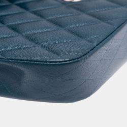 Pre Owned Chanel Blue Jumbo Classic Iridescent Caviar Double Flap