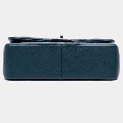 Pre Owned Chanel Blue Jumbo Classic Iridescent Caviar Double Flap