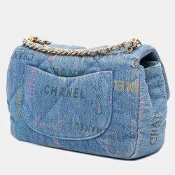 Pre Owned Chanel Blue Mini Rectangular Quilted Denim Mood Flap
