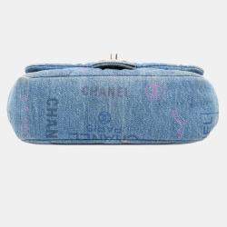 Pre Owned Chanel Blue Mini Rectangular Quilted Denim Mood Flap