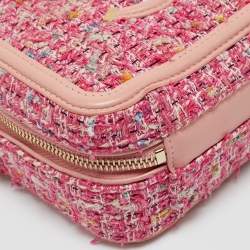 Pre Owned Chanel Pink Quilted Tweed and Leather Small CC Filigree Vanity Case Bag