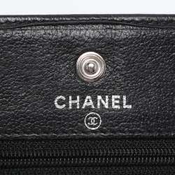 Pre Owned Chanel Black Leather CC Camellia WOC Clutch Bag