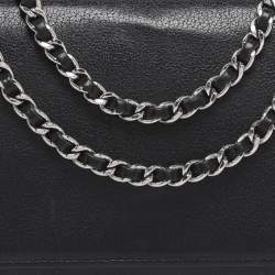Pre Owned Chanel Black Leather CC Camellia WOC Clutch Bag