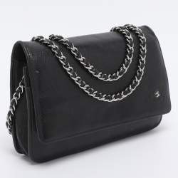 Pre Owned Chanel Black Leather CC Camellia WOC Clutch Bag