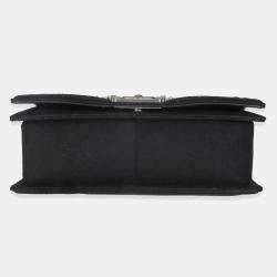 Pre Owned Chanel Black Jersey Strass Old Medium Boy Bag