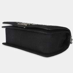 Pre Owned Chanel Black Jersey Strass Old Medium Boy Bag