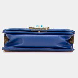 Pre Owned Chanel Blue Small Woven Lambskin Chateau Boy Flap