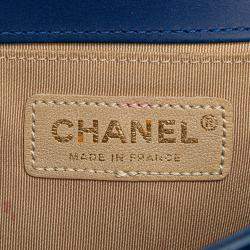 Pre Owned Chanel Blue Small Woven Lambskin Chateau Boy Flap