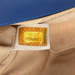 Pre Owned Chanel Blue Small Woven Lambskin Chateau Boy Flap