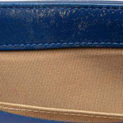 Pre Owned Chanel Blue Small Woven Lambskin Chateau Boy Flap