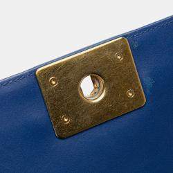 Pre Owned Chanel Blue Small Woven Lambskin Chateau Boy Flap