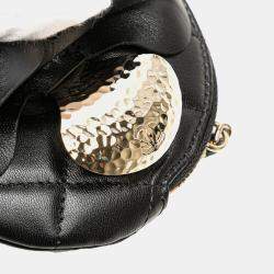 Pre Owned Chanel Black Mini CC Lambskin Camellia Bouquet Round Clutch on Chain