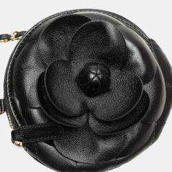 Pre Owned Chanel Black Mini CC Lambskin Camellia Bouquet Round Clutch on Chain