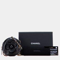 Pre Owned Chanel Black Mini CC Lambskin Camellia Bouquet Round Clutch on Chain