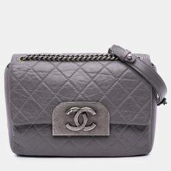 Pre Owned Chanel Square Flap Purple Quilted Aged Calfskin Leather Shoulder Bag