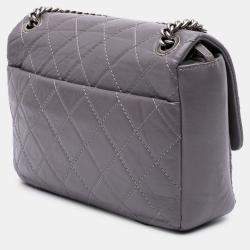Pre Owned Chanel Square Flap Purple Quilted Aged Calfskin Leather Shoulder Bag
