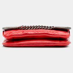 Pre Owned Chanel Chain Frame Red Aged Calfskin Leather Shoulder Bag