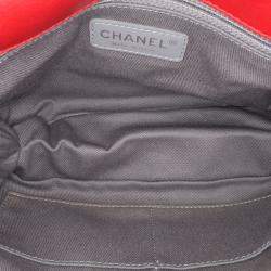 Pre Owned Chanel Chain Frame Red Aged Calfskin Leather Shoulder Bag