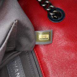 Pre Owned Chanel Chain Frame Red Aged Calfskin Leather Shoulder Bag