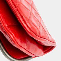 Pre Owned Chanel Chain Frame Red Aged Calfskin Leather Shoulder Bag