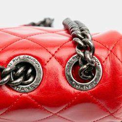 Pre Owned Chanel Chain Frame Red Aged Calfskin Leather Shoulder Bag