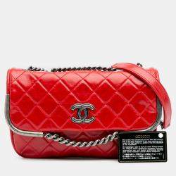 Pre Owned Chanel Chain Frame Red Aged Calfskin Leather Shoulder Bag