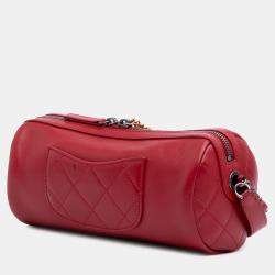 Pre Owned Chanel 20s Bowling Red Calfskin Leather Shoulder Bag