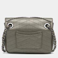 Pre Owned Chanel Chevron Square Envelop Flap Gray Embellished Calfskin Leather Shoulder Bag