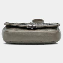 Pre Owned Chanel Chevron Square Envelop Flap Gray Embellished Calfskin Leather Shoulder Bag