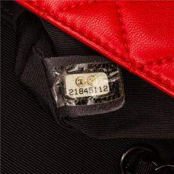 Pre Owned Chanel Quilted Two Tone Flap Red Lambskin and Grosgrain Leather Shoulder Bag