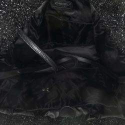 Pre Owned Chanel Pluto Glitter Large Black Quilted Knit Satchel Bag