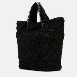 Pre Owned Chanel Pluto Glitter Large Black Quilted Knit Satchel Bag