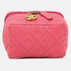 Pre Owned Chanel Vanity Micro Pink Caviar Chain Crossbody Bag