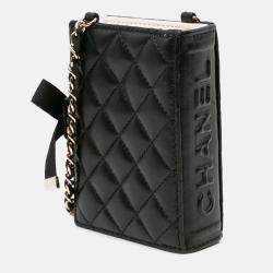 Pre Owned Chanel Book Card Holder Chain Quilted Black Lambskin Shoulder Bag