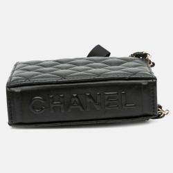 Pre Owned Chanel Book Card Holder Chain Quilted Black Lambskin Shoulder Bag