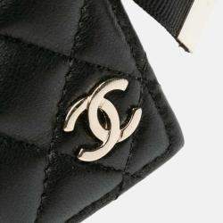 Pre Owned Chanel Book Card Holder Chain Quilted Black Lambskin Shoulder Bag
