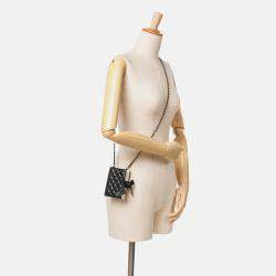Pre Owned Chanel Book Card Holder Chain Quilted Black Lambskin Shoulder Bag