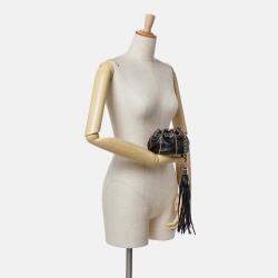 Pre Owned Chanel Sac Cordon Mini Black Lambskin Satin Reversible Shoulder Bag