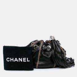 Pre Owned Chanel Sac Cordon Mini Black Lambskin Satin Reversible Shoulder Bag