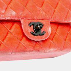 Pre Owned Chanel Orange Mini Rectangular Classic Velvet Single Flap