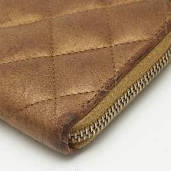 Pre Owned Chanel Gold Quilted Leather CC Zip Around Wallet