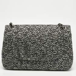 مملوكة مسبقًا Chanel Black/Grey Quilted Tweed Jumbo Classic Double Flap Bag