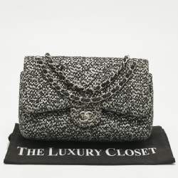 مملوكة مسبقًا Chanel Black/Grey Quilted Tweed Jumbo Classic Double Flap Bag