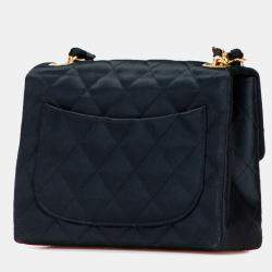 Pre Owned Chanel Black Mini Square Quilted Satin Single Flap Bag