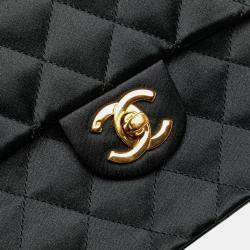 Pre Owned Chanel Black Mini Square Quilted Satin Single Flap Bag