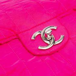 Pre Owned Chanel Pink Jumbo Quilted Nylon Soft Shell Flap